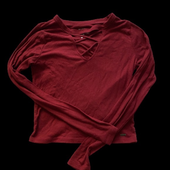 Hollister Maroon Lace Up Long Sleeve Top - Picture 1 of 2